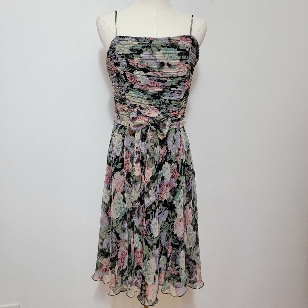 Spiegel 100% Silk Y2K Vintage Floral Spaghetti Strap Cottagecore Tie Dress Sz 4